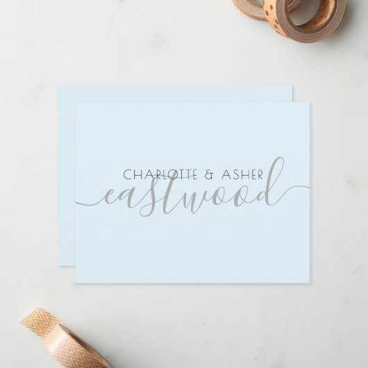 Pastel Blue Wedding Monogram Note Kaart Notitiekaartje (Voorkant / Achterkant in situ)