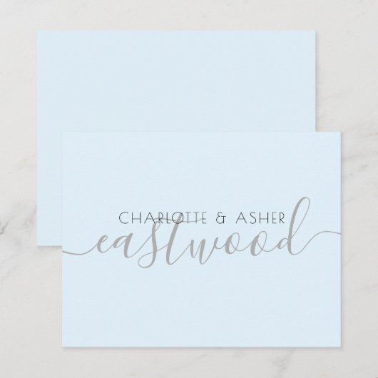 Pastel Blue Wedding Monogram Note Kaart Notitiekaartje (Voorkant / Achterkant)