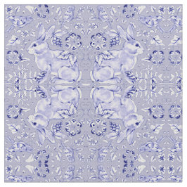 Pastel Blue & White Bunny Rabbit Bird Small Print Stof