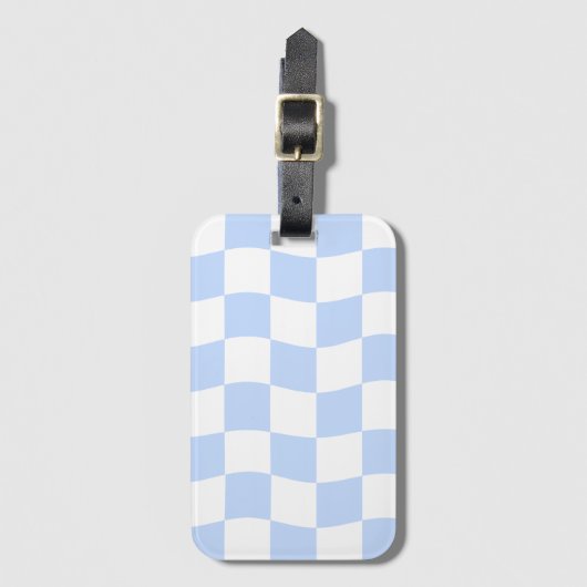 Pastel Blue White Retro Checkerboard Pattern Bagagelabel (Voorkant (verticaal))