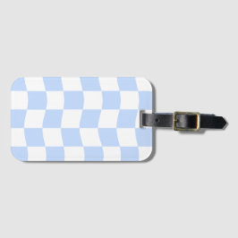Pastel Blue White Retro Checkerboard Pattern Bagagelabel