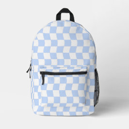 Pastel Blue White Retro Checkerboard Pattern Bedrukte Rugzak