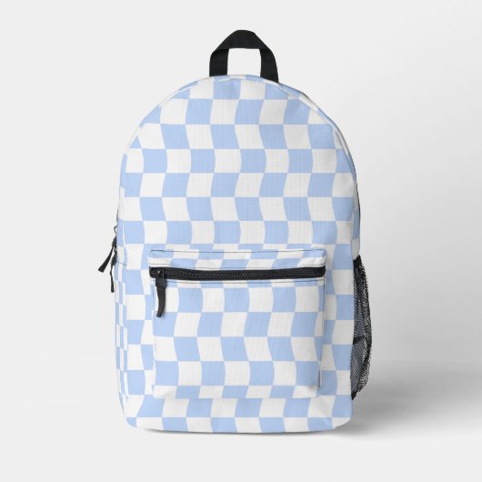 Pastel Blue White Retro Checkerboard Pattern Bedrukte Rugzak (Voorkant)