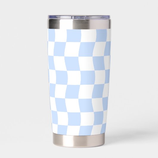 Pastel Blue White Retro Checkerboard Pattern Geïsoleerde Drinkbeker (Achterkant)