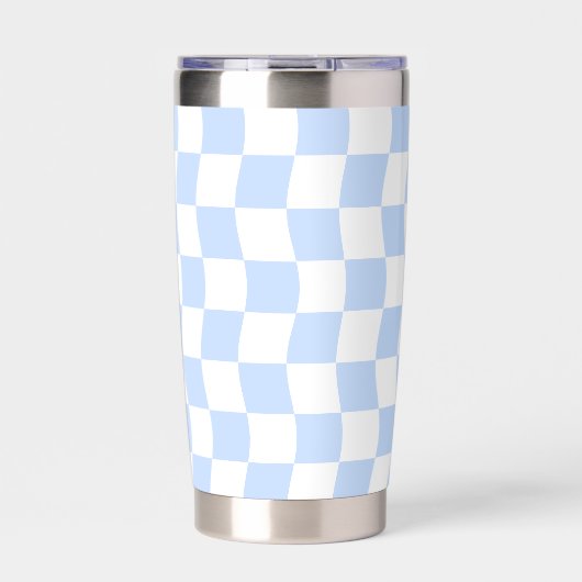 Pastel Blue White Retro Checkerboard Pattern Geïsoleerde Drinkbeker (Voorkant)