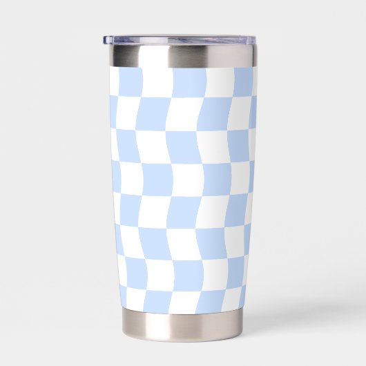 Pastel Blue White Retro Checkerboard Pattern Geïsoleerde Drinkbeker (Rechts)