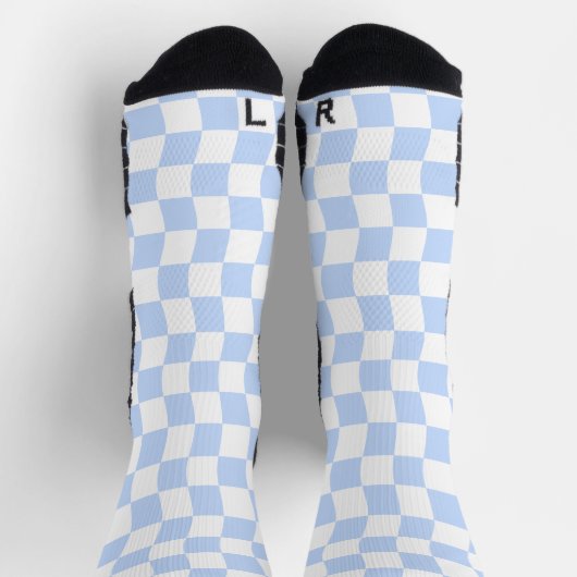 Pastel Blue White Retro Checkerboard Pattern Sokken (Top)