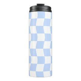 Pastel Blue White Retro Checkerboard Pattern Thermosbeker