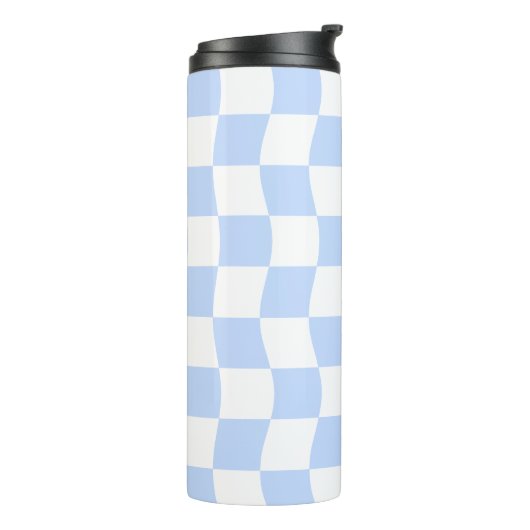 Pastel Blue White Retro Checkerboard Pattern Thermosbeker (Gedraaid links)