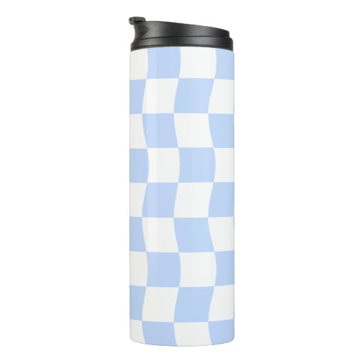 Pastel Blue White Retro Checkerboard Pattern Thermosbeker (Geroteerd rechts)