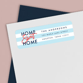 Pastel Blue White Stripes Home Sweet Home Etiket