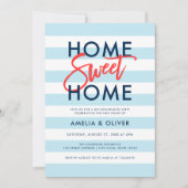 Pastel Blue & White Stripes Housewarming Party Kaart (Voorkant)