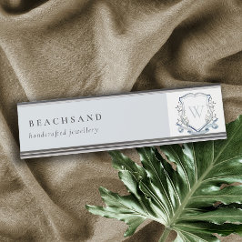 Pastel Blue Wilde Waterverf Crest Monogram Bureau Naambordje