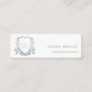 Pastel Blue Wilde Waterverf Crest Monogram Mini Visitekaartje