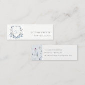 Pastel Blue Wilde Waterverf Crest Monogram Mini Visitekaartje (Voorkant / Achterkant)