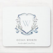 Pastel Blue Wilde Waterverf Crest Monogram Muismat (Voorkant)