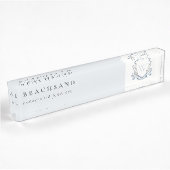 Pastel Blue Wilde Waterverf Crest Monogram Naambordje
