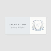 Pastel Blue Wilde Waterverf Crest Monogram Naamplaatje (Voorkant)