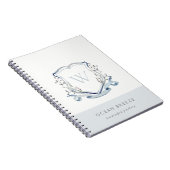 Pastel Blue Wilde Waterverf Crest Monogram Notitieboek (Rechterzijde)