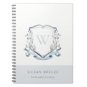 Pastel Blue Wilde Waterverf Crest Monogram Notitieboek (Voorkant)