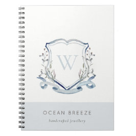 Pastel Blue Wilde Waterverf Crest Monogram Notitieboek