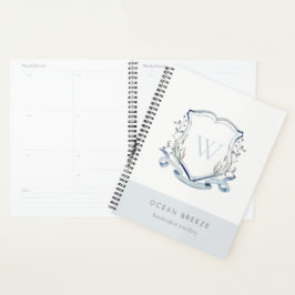 Pastel Blue Wilde Waterverf Crest Monogram Planner