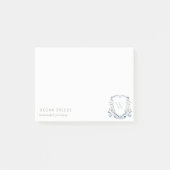 Pastel Blue Wilde Waterverf Crest Monogram Post-it® Notes (Voorkant)