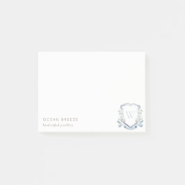 Pastel Blue Wilde Waterverf Crest Monogram Post-it® Notes