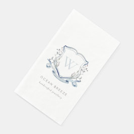 Pastel Blue Wilde Waterverf Crest Monogram Servet