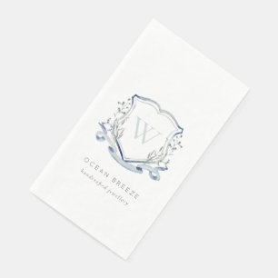 Pastel Blue Wilde Waterverf Crest Monogram Servet