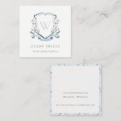 Pastel Blue Wilde Waterverf Crest Monogram Vierkante Visitekaartje (Voorkant / Achterkant)
