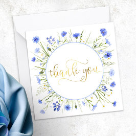 Pastel Blue Wildflower Gold Script Bedankt Notitiekaartje