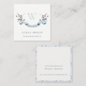 Pastel Blue Willem Waterverf Ribbon Monogram Vierkante Visitekaartje (Voorkant / Achterkant)