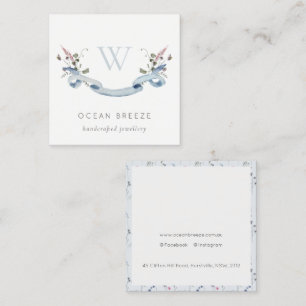 Pastel Blue Willem Waterverf Ribbon Monogram Vierkante Visitekaartje