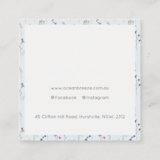 Pastel Blue Willem Waterverf Ribbon Monogram Vierkante Visitekaartje (Achterkant)