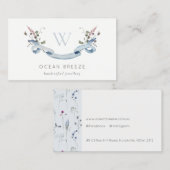 Pastel Blue Willem Waterverf Ribbon Monogram Visitekaartje (Voorkant / Achterkant)