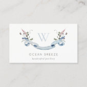 Pastel Blue Willem Waterverf Ribbon Monogram Visitekaartje (Voorkant)