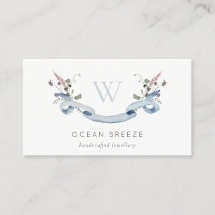 Pastel Blue Willem Waterverf Ribbon Monogram Visitekaartje