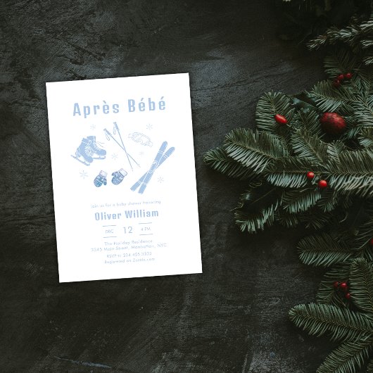 Pastel Blue Winter Après Bébé Ski Baby Shower   Kaart