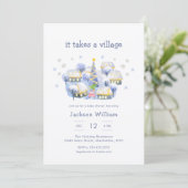 Pastel Blue Winter It Take A Village Baby Shower Kaart (Staand voorkant)