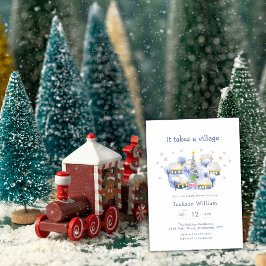 Pastel Blue Winter It Take A Village Baby Shower Kaart