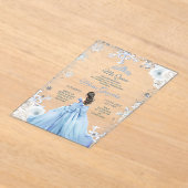 Pastel Blue Winter Snow Floral Princess Mis Quince Acryl Uitnodigingen (Laagn)