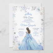 Pastel Blue Winter Snow Floral Princess Mis Quince Kaart (Voorkant)