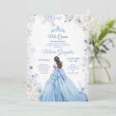 Pastel Blue Winter Snow Floral Princess Mis Quince Kaart (Staand voorkant)
