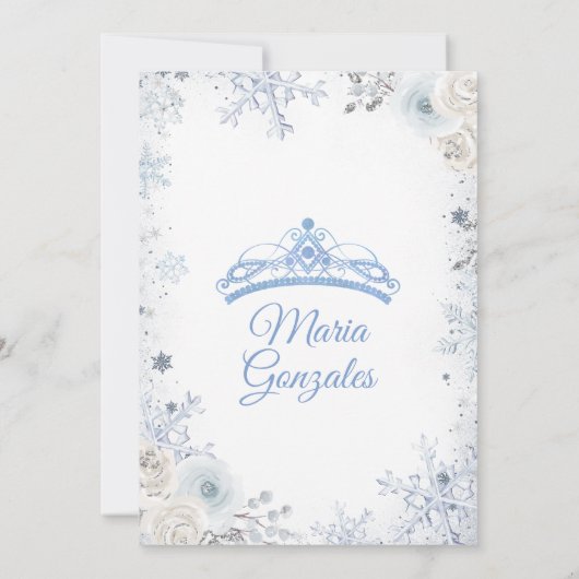 Pastel Blue Winter Snow Floral Princess Mis Quince Kaart (Achterkant)