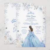 Pastel Blue Winter Snow Floral Princess Mis Quince Kaart (Voorkant / Achterkant)
