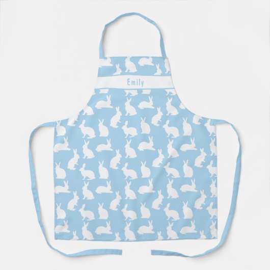 Pastel Blue With White Bunny Pattern And Name Schort (Voorkant)