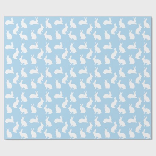 Pastel Blue With White Bunny Pattern Cute Easter Cadeaupapier (Vlak)