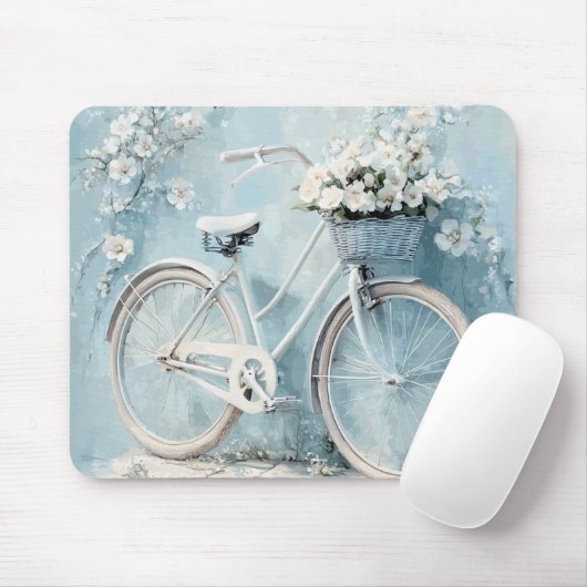 PASTEL BLUE WITH WHITE FLOWERS AND BICYCLE MUISMAT (Met muis)