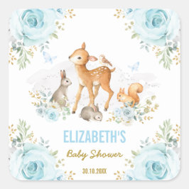 Pastel Blue Woodland Animals Baby shower Favors Vierkante Sticker